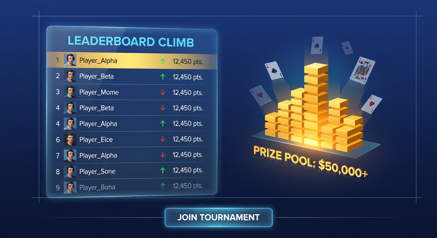 Mobile app screen showing a live blackjack tournament leaderboard with players climbing ranks in real-time