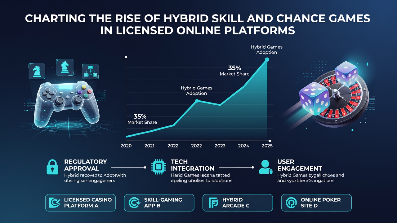 Data visualization charts displaying growth trends in hybrid games across licensed platforms with regional breakdowns for 2025-2026