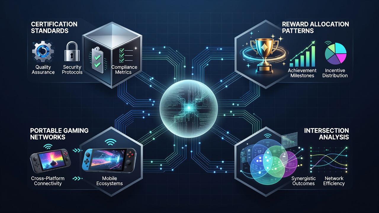 Portable gaming devices displaying certified reward systems and network interfaces