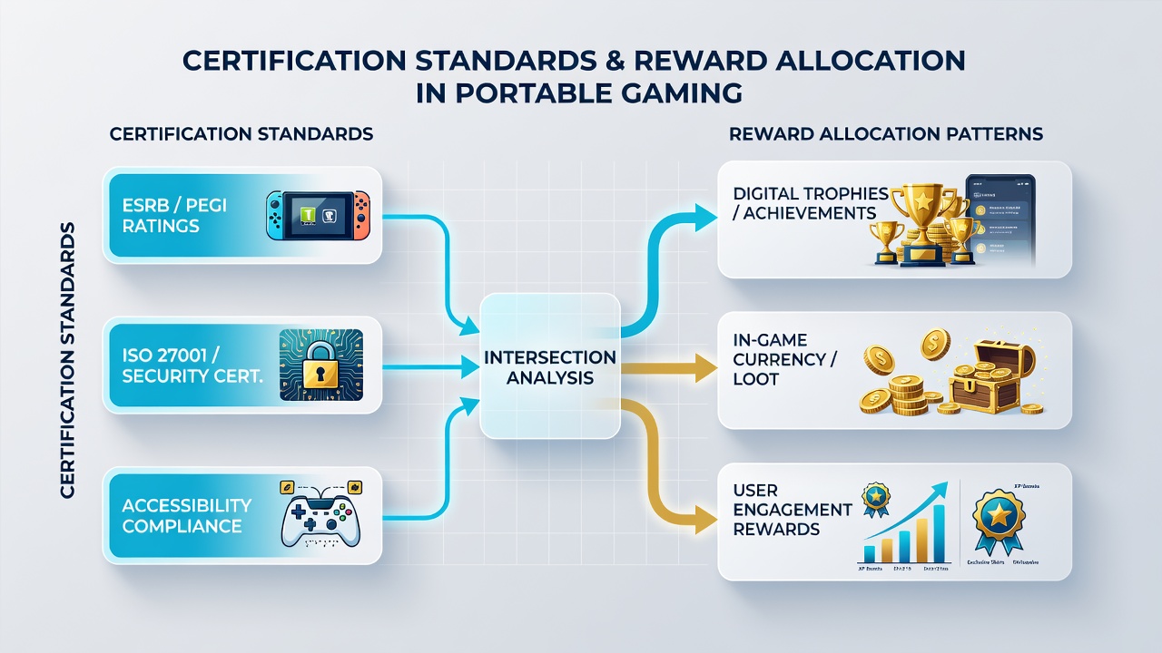Network diagram illustrating certified reward flows across portable gaming platforms