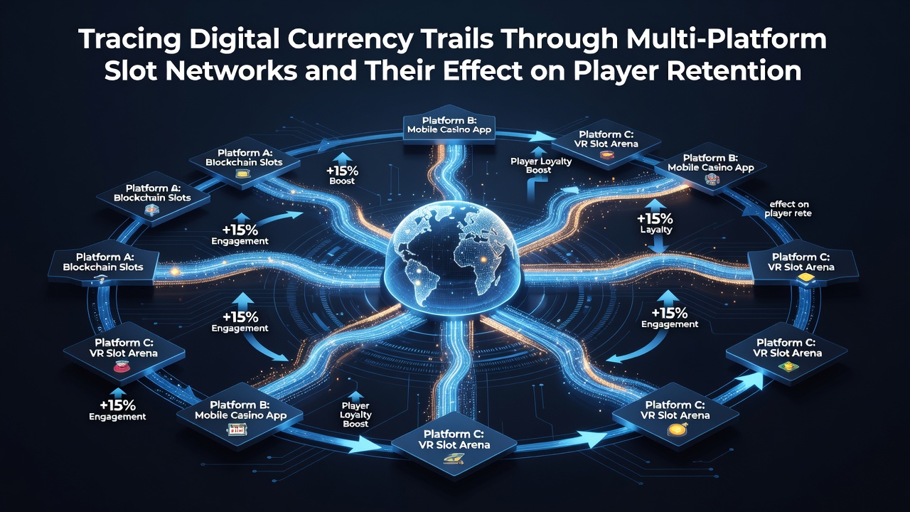 Analytics dashboard displaying player retention graphs linked to digital currency transaction paths in slot networks