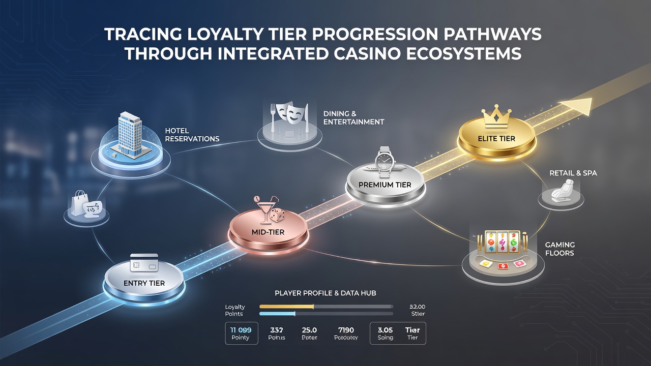 Screenshot of a casino loyalty app interface displaying tier progression bars and integrated reward options across multiple properties